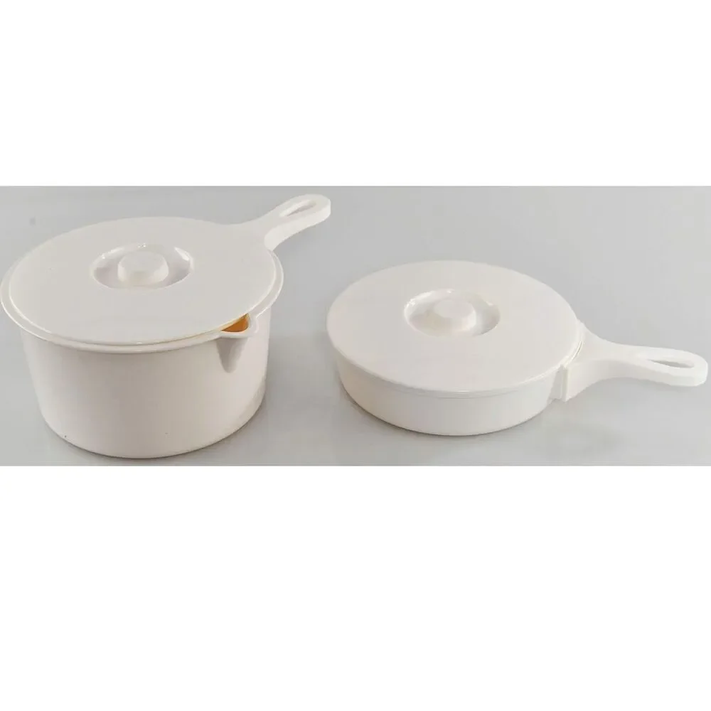 HOME-X Set 4 Microwave Pot and Skillet with Lids White BPA Free Dishwasher Safe